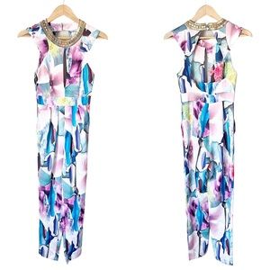 NG the Label Gold Collar Sleeveless Colorful Floral Full Length Jumpsuit 0